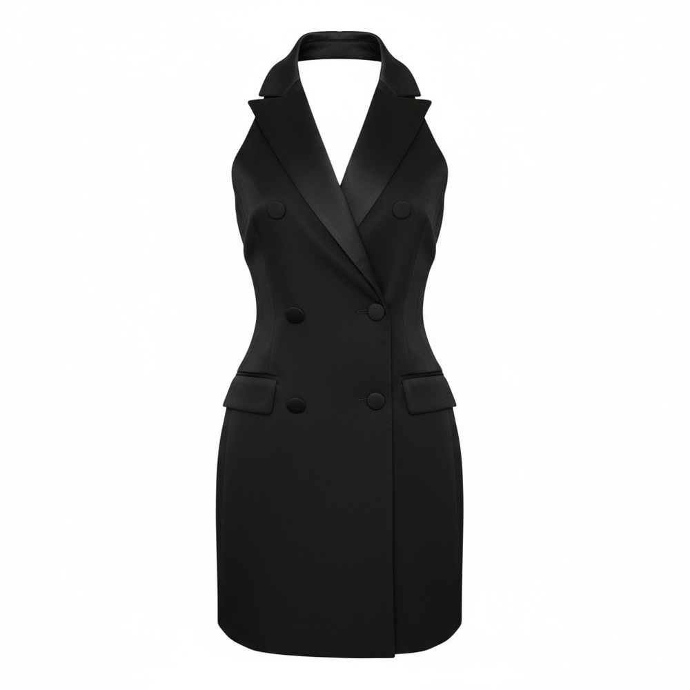Zara Black Double-Breasted Backless Dress